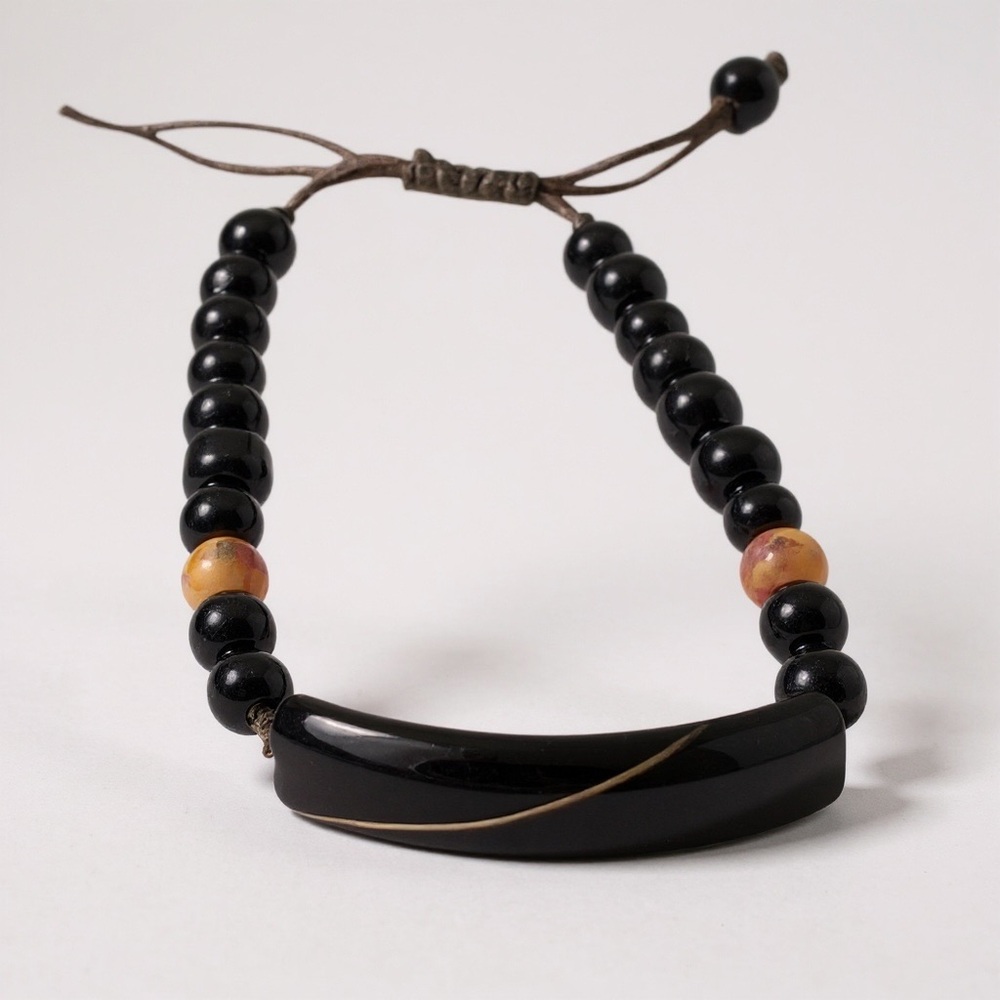 Black Onyx & Agate Adjustable Beaded Bracelet
